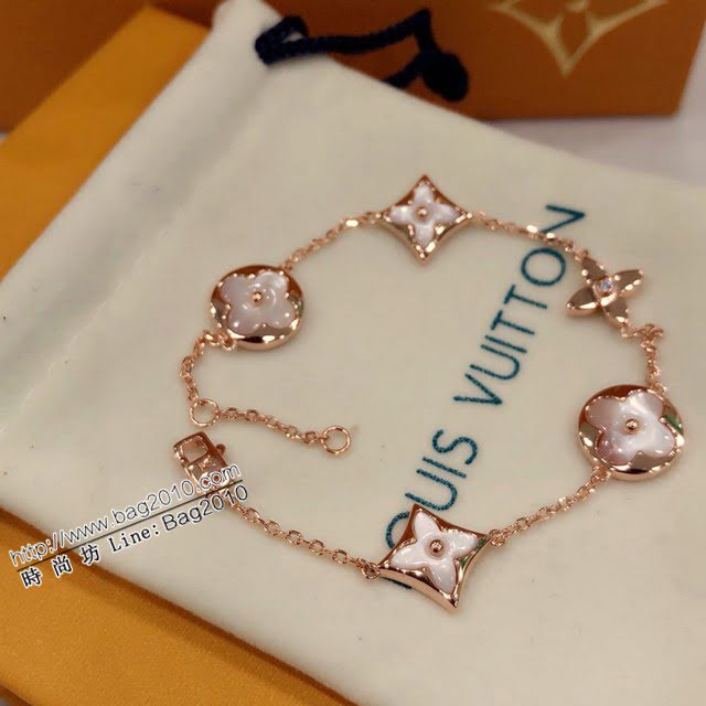 Louis Vuitton純銀飾品 路易威登限定天然白母貝五花手鏈 LV四葉草玫瑰金可調節手鏈  zglv2173